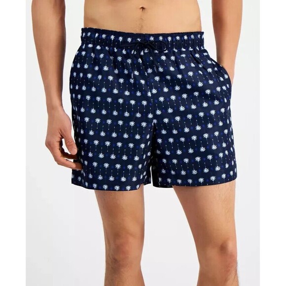 Tommy Hilfiger Men's Printed Drawstring 5" Swim Trunks Navy Mini Palms Shorts S - Picture 3 of 3